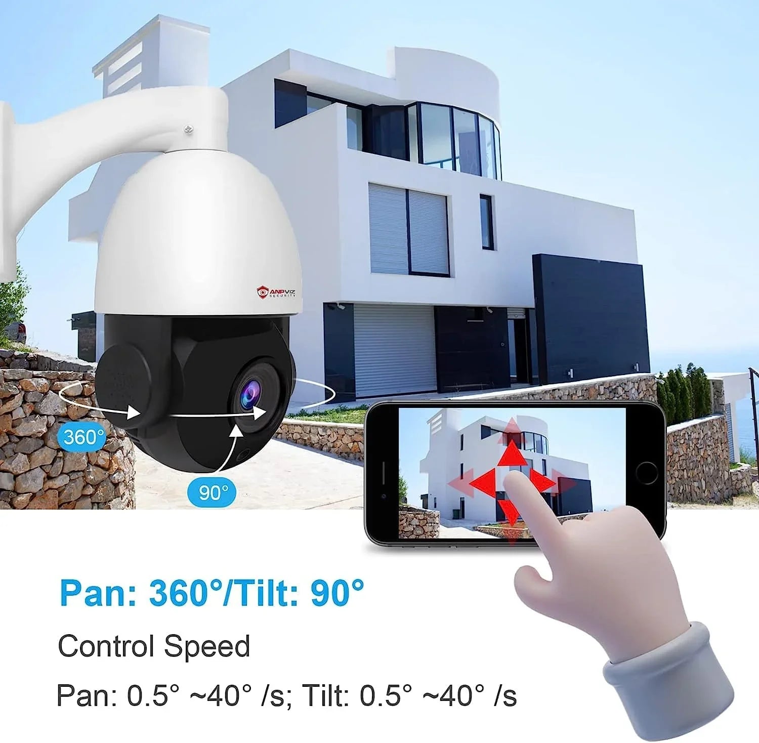 Anpviz 5MP PoE PTZ IP Surveillance Camera 20X Optical Zoom, PTZ IP Security Camera Outdoor Indoor with Mic/Audio, Person Vehicle Detection, IR Night Vision, Metal, Pan 360°/Tilt 90°, IP66 Waterproof
