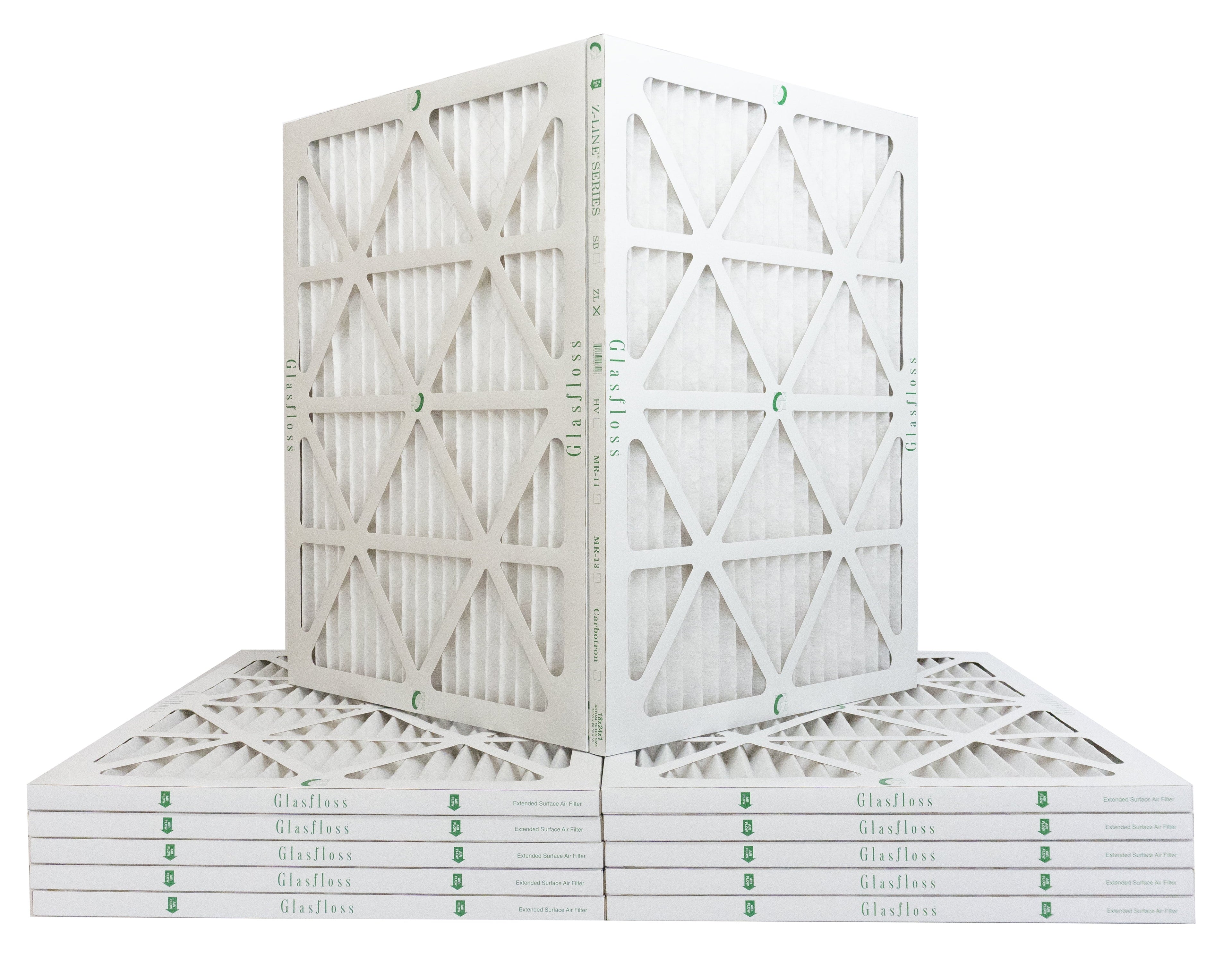 Glasfloss Air Filter 18x24x2 - 2" MERV 10 - (Pack of 12) - Pleated AC or HVAC Air Filter - Furnace Air Filter - Home or Office - Made In The USA.
