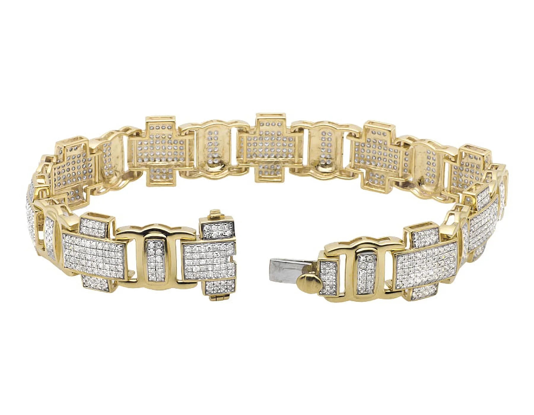 Men's 10K Yellow Gold Pave Genuine Diamond Cross Link Statement Bracelet 8" 4.5ct