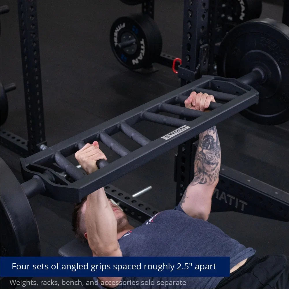 Titan Fitness Hybrid Angled Multi-Grip Olympic Barbell V3, Rated 1,900 LB, Rackable Swiss/Football Bar