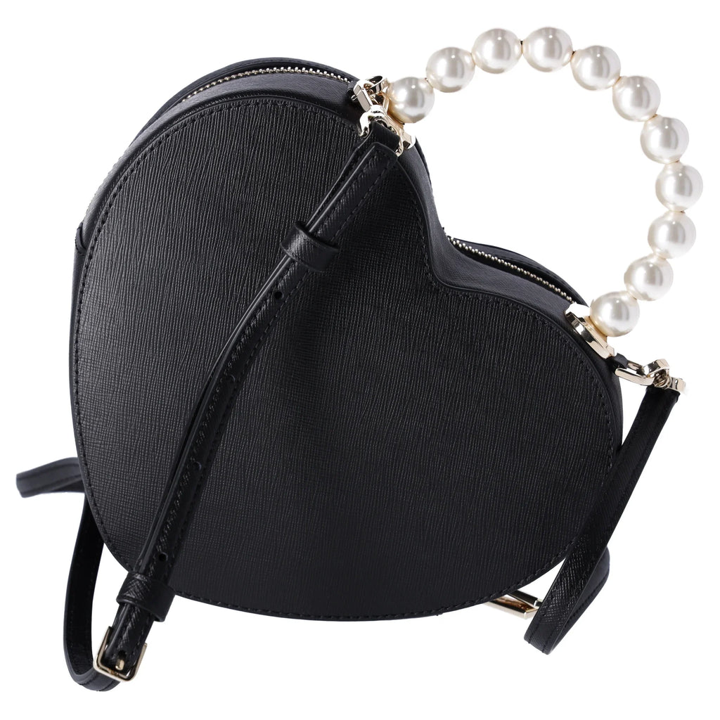 Kate Spade Love Shack Pearl Crossbody Purse Ebony Leather Heart KF516