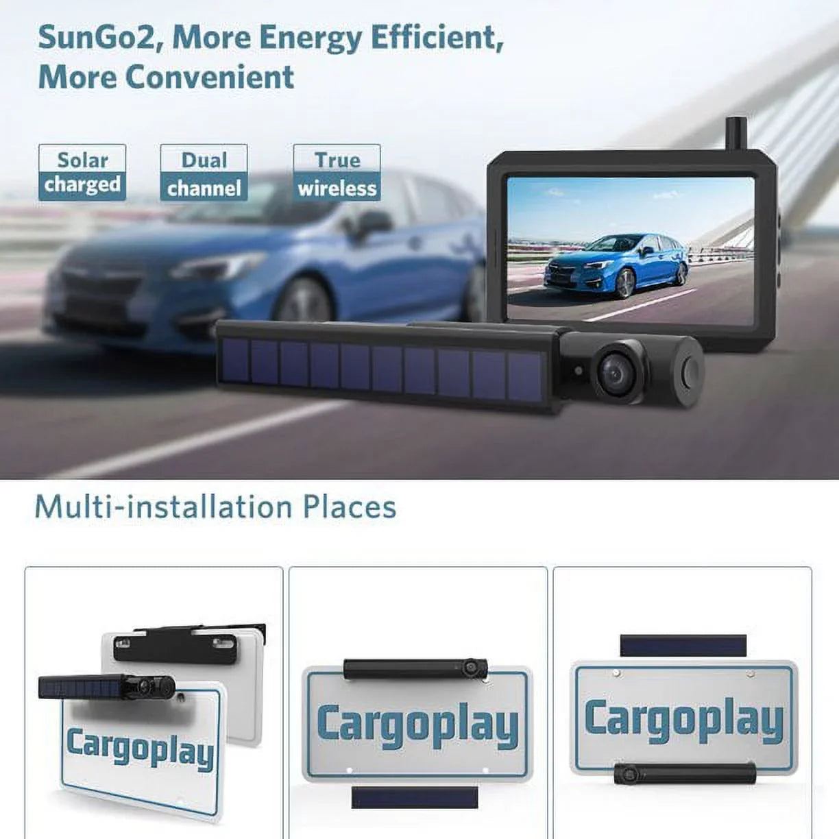 Cars Wireless Digital Backup Camera Solar Panel Kit with HD Monitor, Supports 2 Rear View Backup Cameras Systems Easy Installation