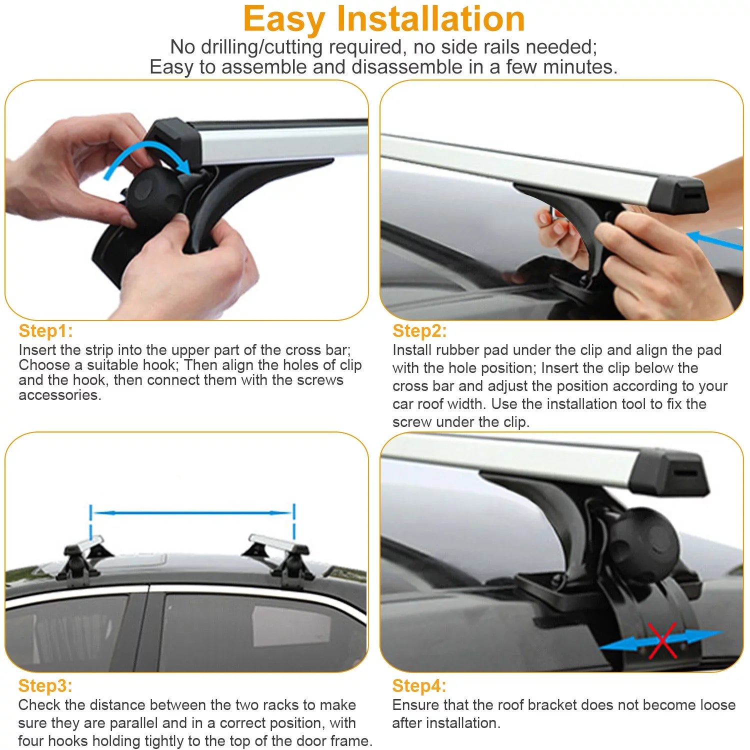 iMounTEK Roof Rack Crossbars 47.24in Car Roof Rack Aluminum Cargo Carrier with 165LBS Capacity Fit for Most Vehicle Wagon Car Without Roof Side Rail