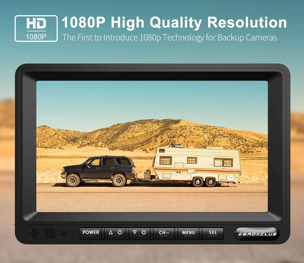 ZEROXCLUB Wireless Backup Camera 7'' 1080P HD LCD Monitor IP69 Waterproof Night Vision Parking System for RV/Truck/Trailer/Van/Bus SW01