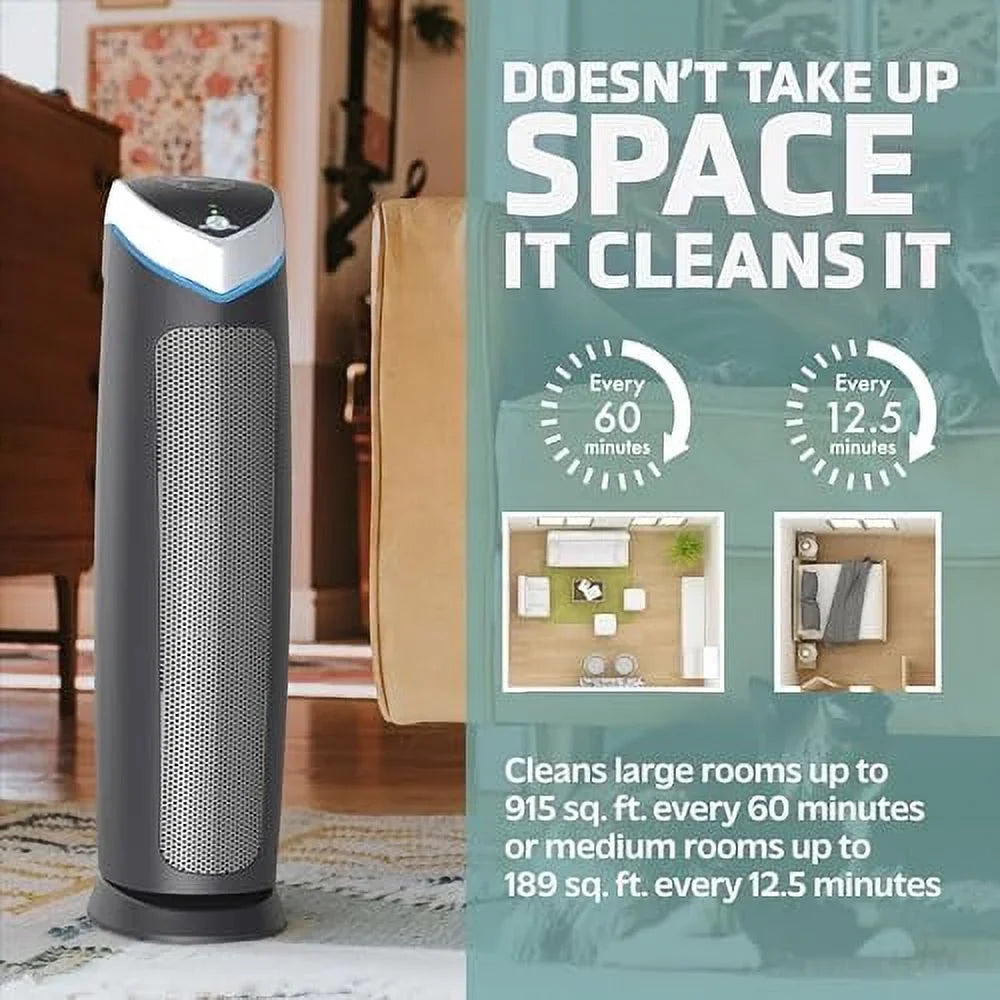 GermGuardian Air Purifier with Genuine HEPA 13 Pet Pure Filter, Removes 99.97% of Pollutants, Covers Large Rooms up to 915 Sq. ft. in 1 Hour, UV-C Light Helps Reduce Germs, 28", Jet AC5250PT