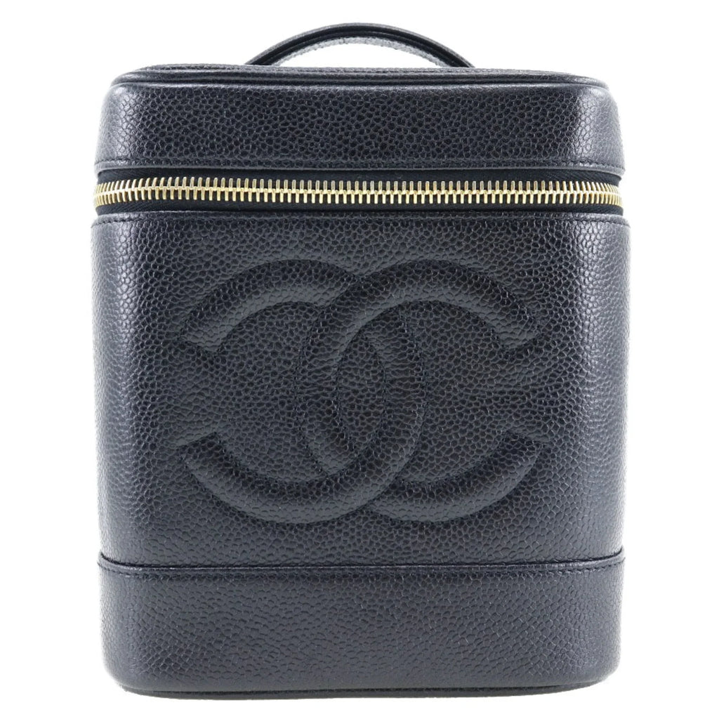 Pre-Owned CHANEL Vanity Handbag Coco Mark Matte Caviar Skin Made in France Jet Zipper Ladies (Good)