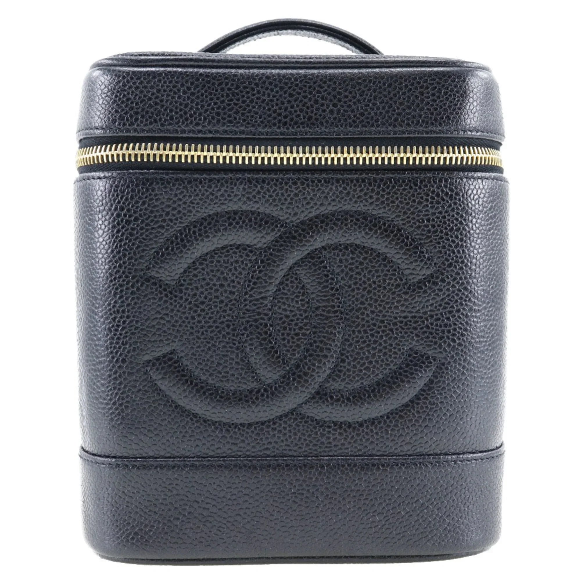 Pre-Owned CHANEL Vanity Handbag Coco Mark Matte Caviar Skin Made in France Jet Zipper Ladies (Good)