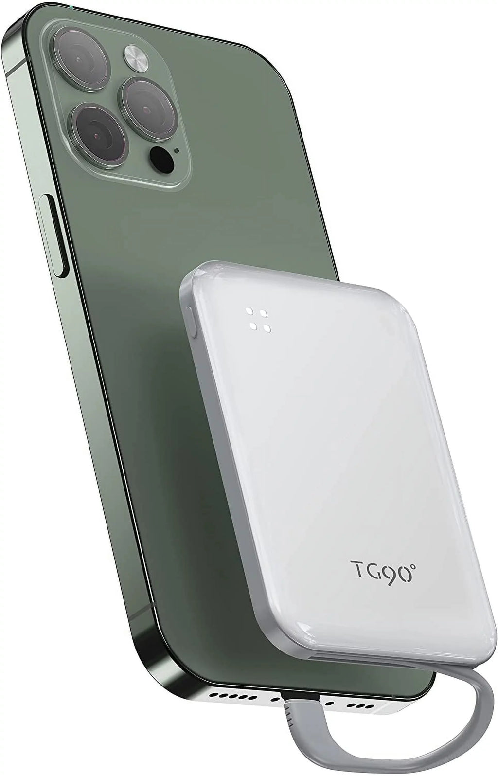 TG90 4500mah Mini Portable Charger with Built-in Cable, Small Power Bank Portable Cell Phone Charger Compatible with iPhone 13/13 Pro Max/12/12 Pro Max/11/11 Pro Max/X/XS/8/7/6/SE and More White