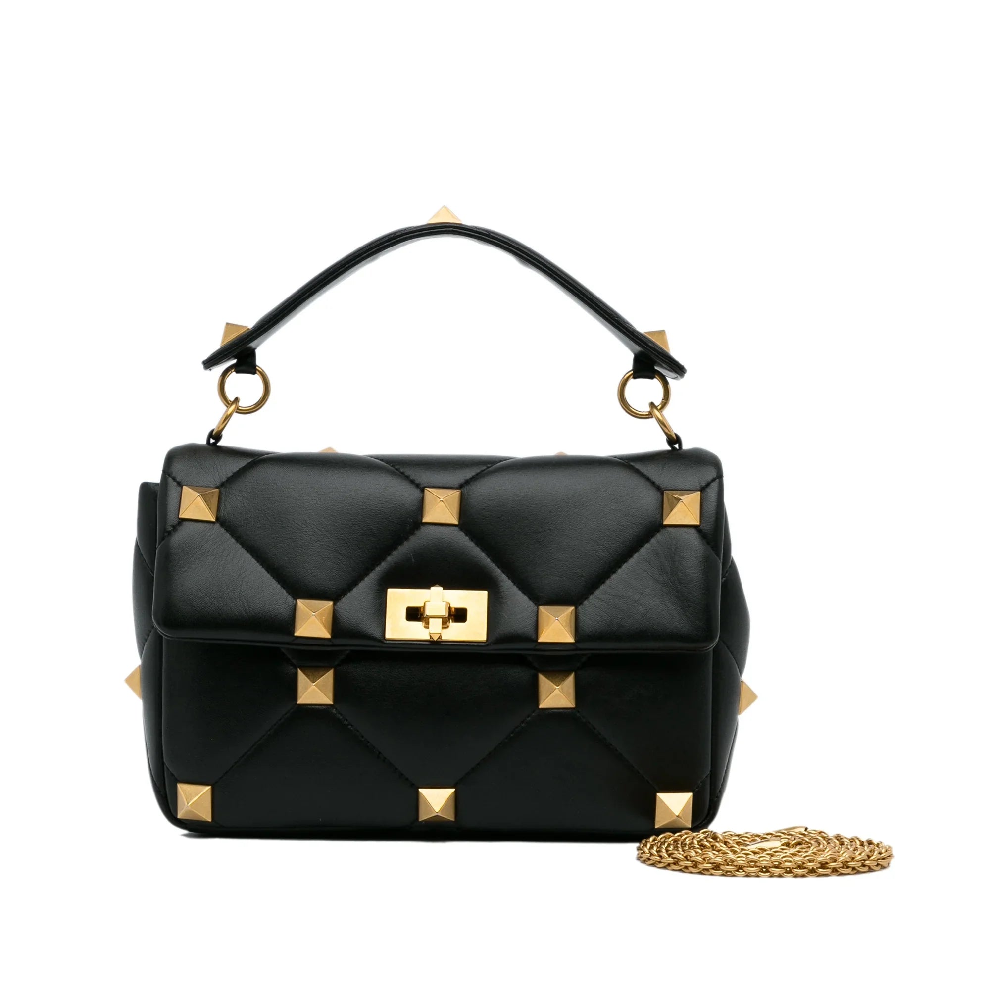 Pre-Owned Authenticated Valentino Medium Roman Stud Satchel Calf Leather Dark Unisex (Good)
