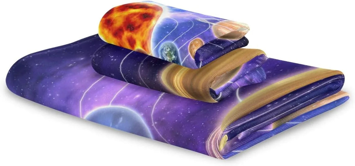 Coolnut Solar System Planets 3 Piece Towels Set, Quick-Drying & Absorbent, 1 Bath Towels, 1 Hand Towels and 1 Washcloths Wash cloth