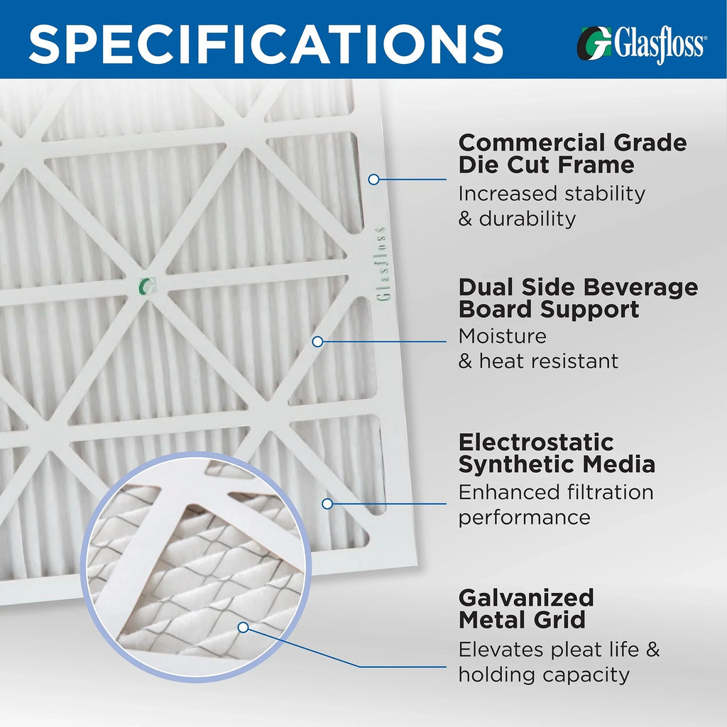 19-7/8 x 21-1/2 x 1 MERV 10 Pleated AC Furnace Air Filters by Glasfloss Industries. ( 8 Pack ) Replacement filters for Carrier, Payne, & Bryant