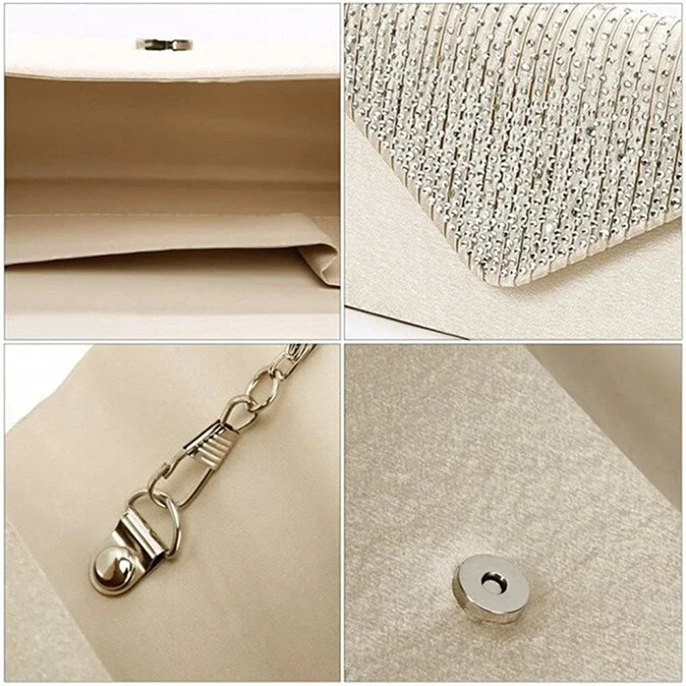 U-Story Women's Rhinestone Satin Frosted Evening Wedding Clutch Bag Handbag Purse
