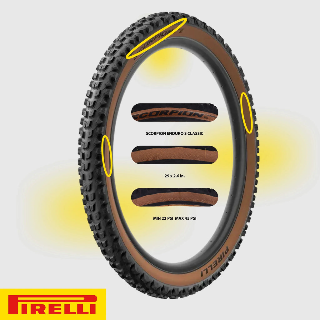 Pirelli Scorpion Enduro S Classic 29" x 2.6 Mountain Bicycle Tire Unmatched Grip and Reliability for Extreme Enduro Riding, Tubeless Ready Clincher TLR, Enduro HardWall MTB Casing + SmarTUBE 23/32-622