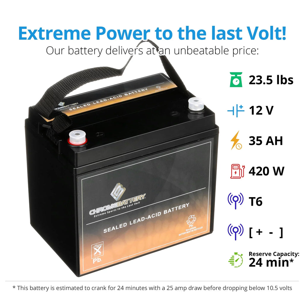 Chrome Battery 12V (12 Volts) 35Ah SLA Battery - T6 Terminals for Pride Dynamo / Jazzy / Jet 3 / Jet 7