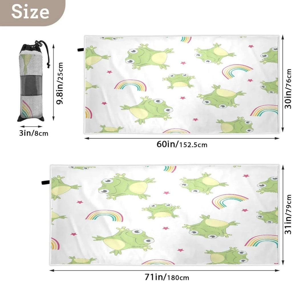 Bestwell Cartoon Frogs Beach Towel Oversized Towel Blanket, Thin Mass Microfiber Sand Free Quick Dry Towel, 31”X71” Multipurpose Pool Bath Yoga Swim Shower Towel
