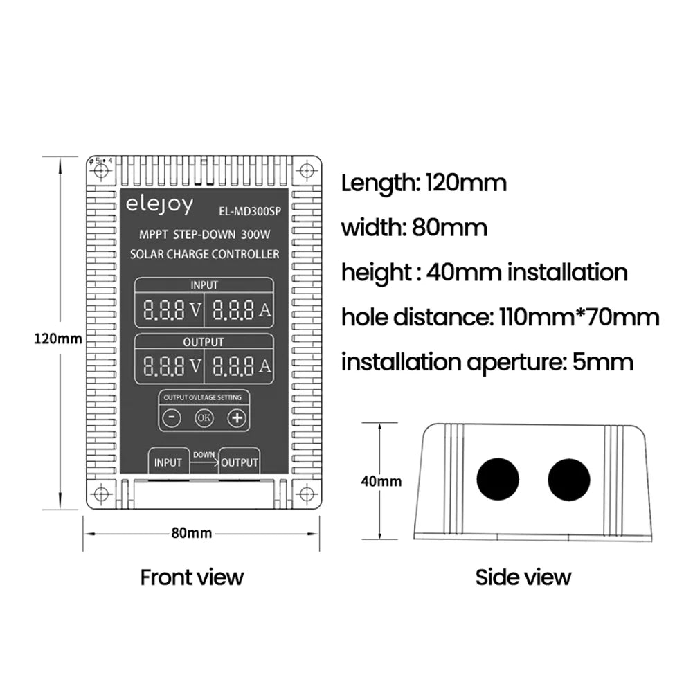 Tomshoo 200W/300W/400W (Optional) Mppt Step-Down Real-Time Tracking Solar Battery Recharging Controller Led Display 10~30V Output Voltage Adjustable Dustproof Waterproof