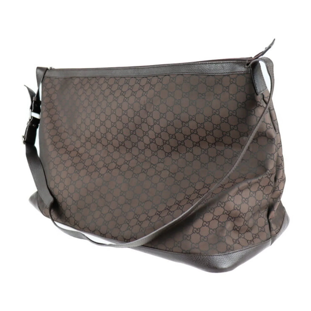 Pre-Owned GUCCI Gucci Boston Bag 105669 GG Nylon Leather Brown Shoulder Travel (Good)