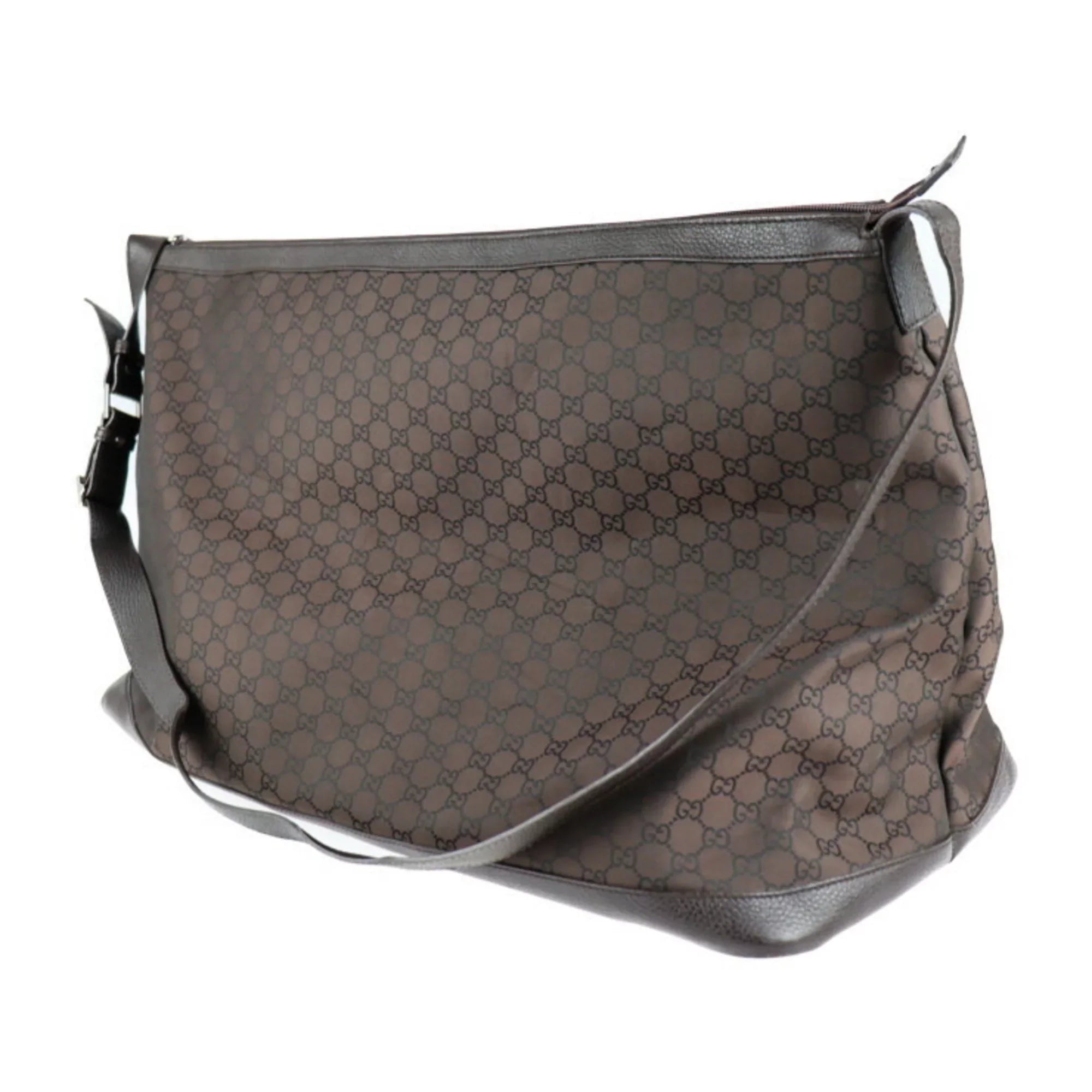 Pre-Owned GUCCI Gucci Boston Bag 105669 GG Nylon Leather Brown Shoulder Travel (Good)