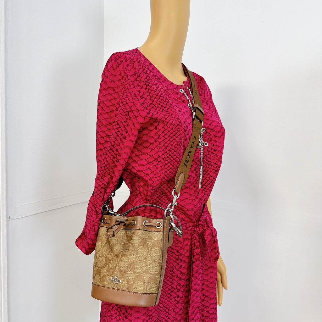 Coach CR145 Mini Bucket Bag In Signature Canvas IN Khaki Saddle