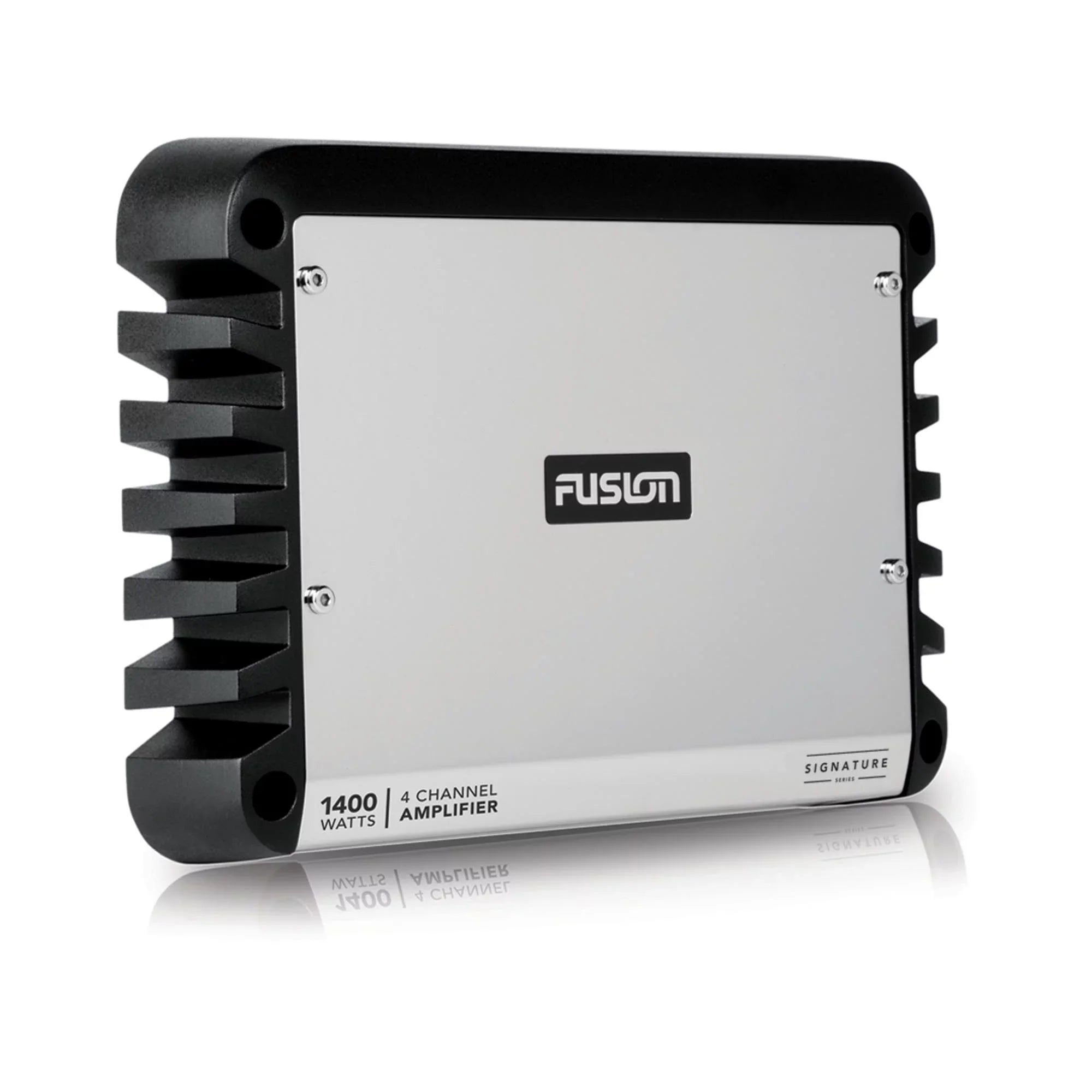 Fusion SG-FLT772SPW 7.7'' Sports White Tower Speaker with Fixed Clamps and SG-DA41400 4-Channel Amplifier