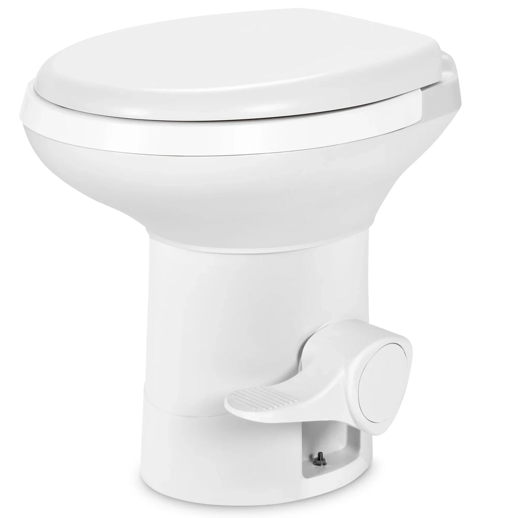 Dextrus Portable RV Toilet with Pedal Flush, Gravity Flush Toilet High Profile for Caravan Travel, Camping, Boating, White