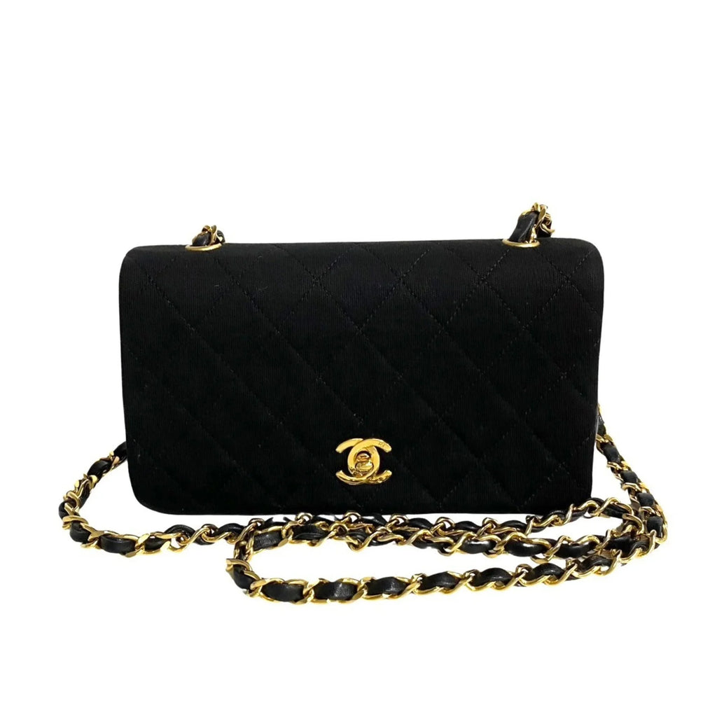 Pre-Owned CHANEL Matelasse Cotton Lambskin Turnlock Full Flap Chain Shoulder Bag Dark 73960 (Good)
