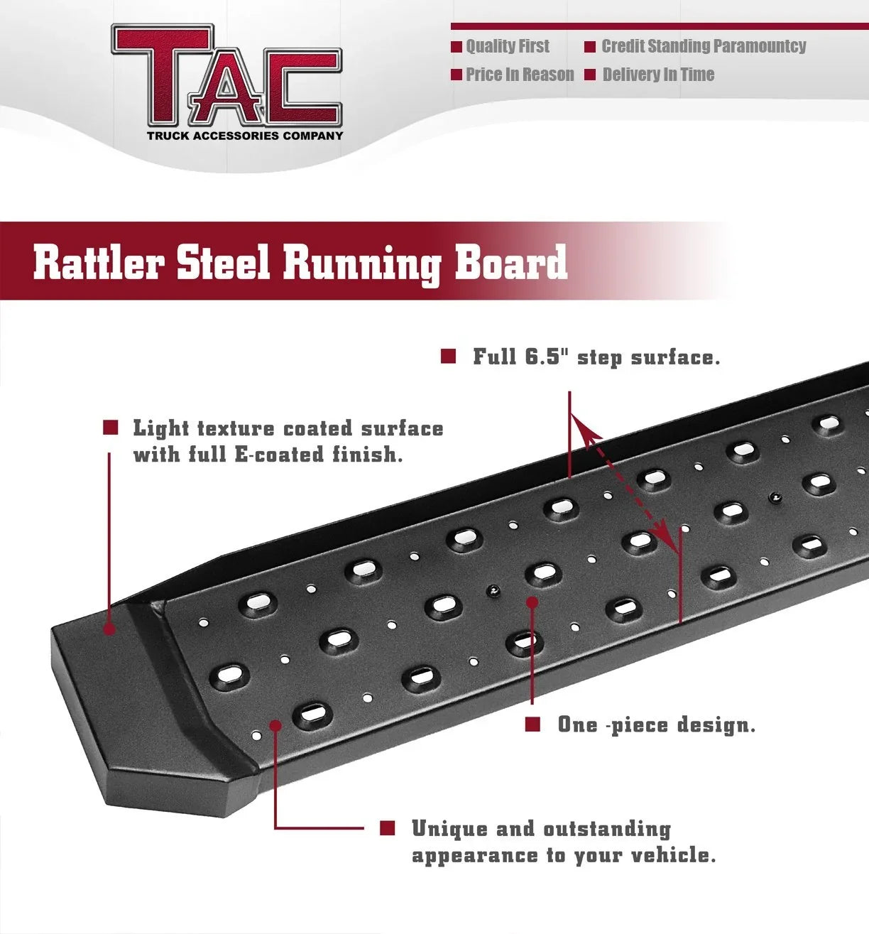 TAC 6.5” Running Boards Fit 2014-2024 Dodge Promaster Van 136”/159” Wheel Base (Full Size) Utility Dark Side Step Nerf Bars Side Bars Step Rails Off Road Exterior Accessories 2pcs
