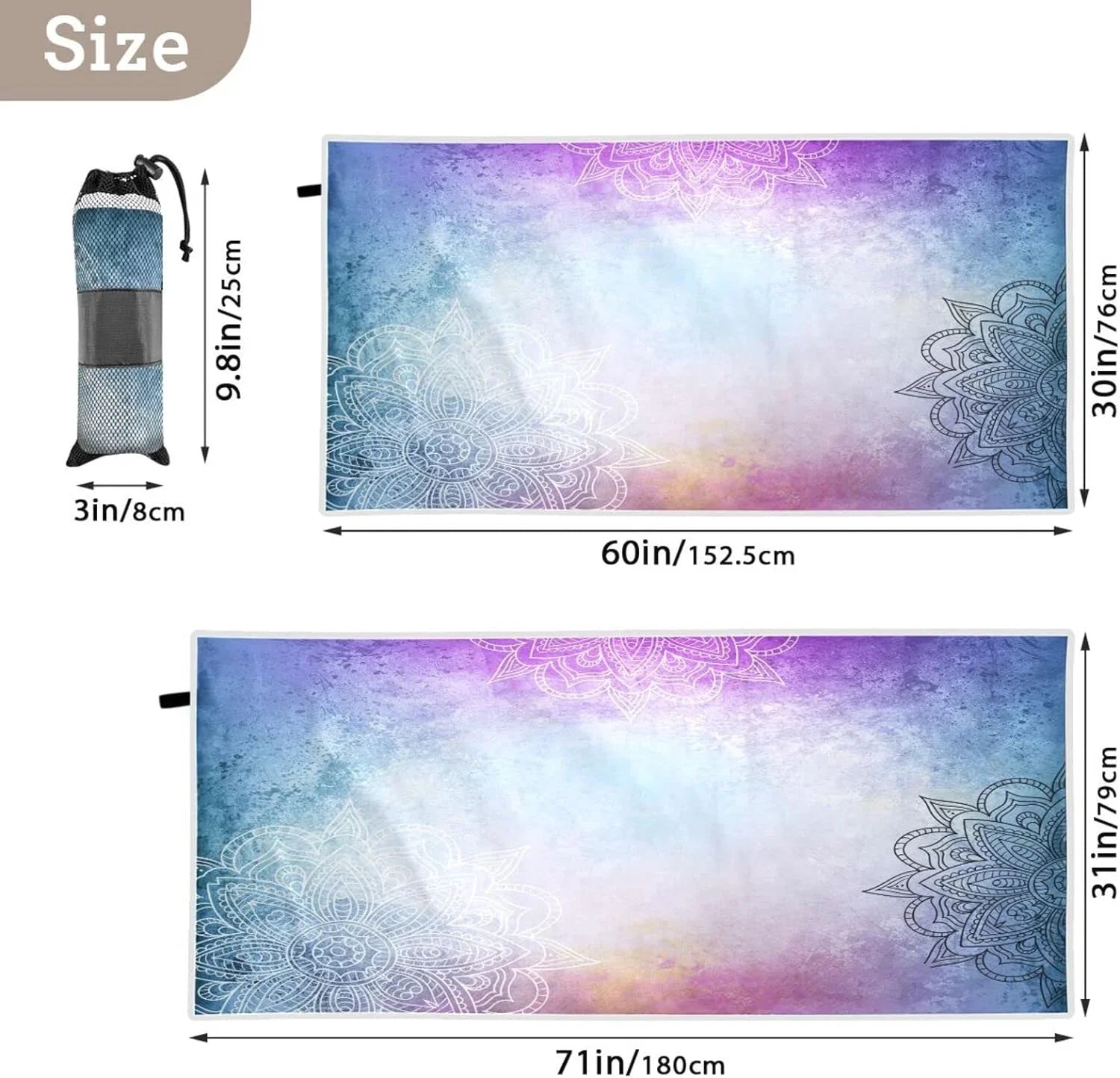 Bestwell Purple Mandala's Beach Towel - Load Compact Oversized Travel Towels - Super Absorbent Quick Dry Towel for Swimming Camping Holiday（156）