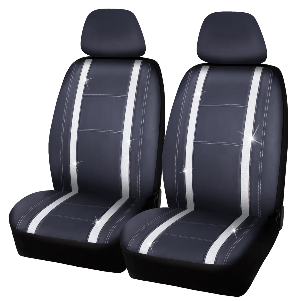 Auto Drive 2 Piece Checker Diamond Car Seat Cover Premium Leather Ebony Universal Fit - 2102SC035