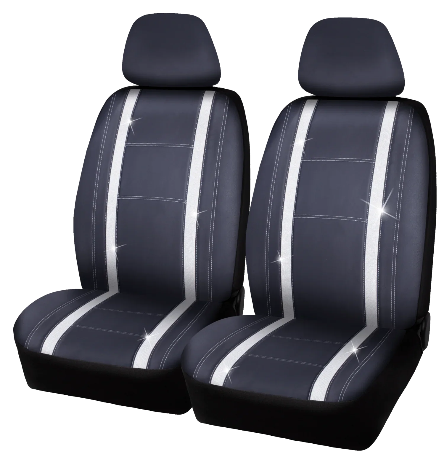Auto Drive 2 Piece Checker Diamond Car Seat Cover Premium Leather Ebony Universal Fit - 2102SC035