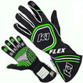 K1 Racegear FIA-SFI-5 Flex Nomex Drivers Glove, Dark & Flo Green - Medium