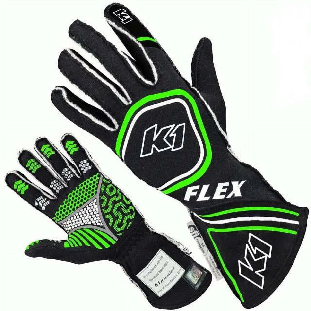 K1 Racegear FIA-SFI-5 Flex Nomex Drivers Glove, Dark & Flo Green - Medium