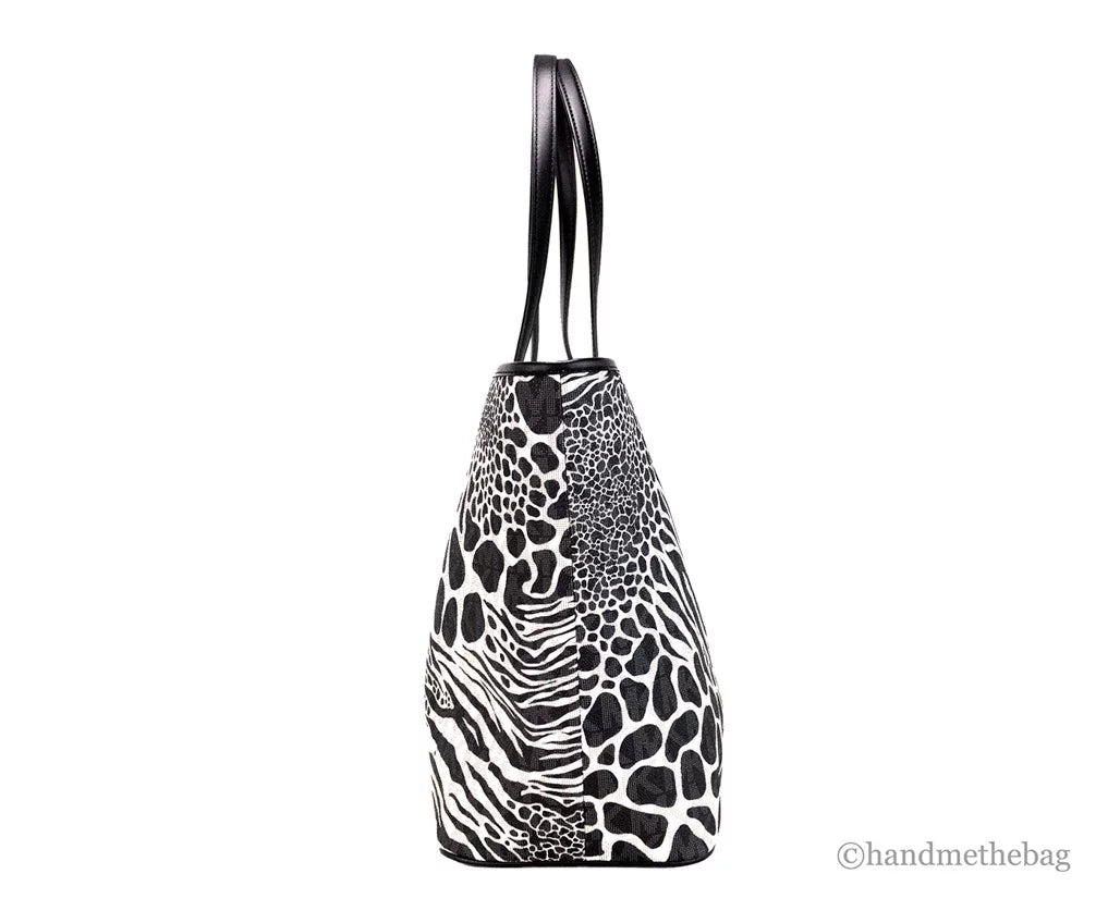 Michael Kors Carter Large Ebony Animal Print Polyvinyl Chloride Open Tote Shoulder Purse Bag