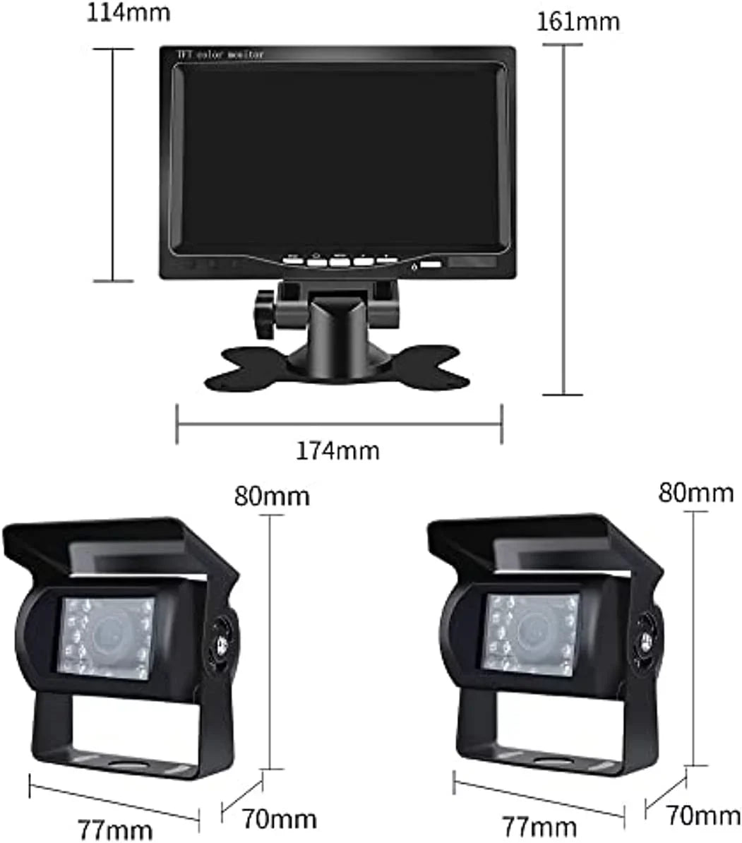 Bileeko RV Rear View Camera Monitor System 7 inch with 2 Night Vision Rearview Camera for Truck Trailers Bus