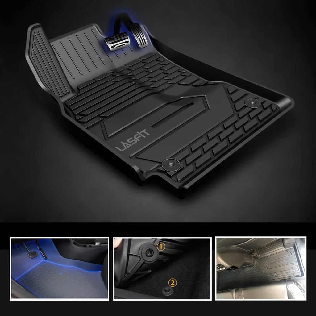 Lasfit Car Floor Liners for 2016-2021 Jeep Grand Cherokee (NOT Jeep Cherokee ) & Jeep Grand Cherokee WK 2022, All Weather TPE Vehicle Floor Mats Set, 1st and 2nd Row, Fit Bench Seating only, Jet