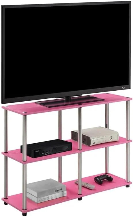 No-Tools Console Table with Shelves in Pink Wood Finish