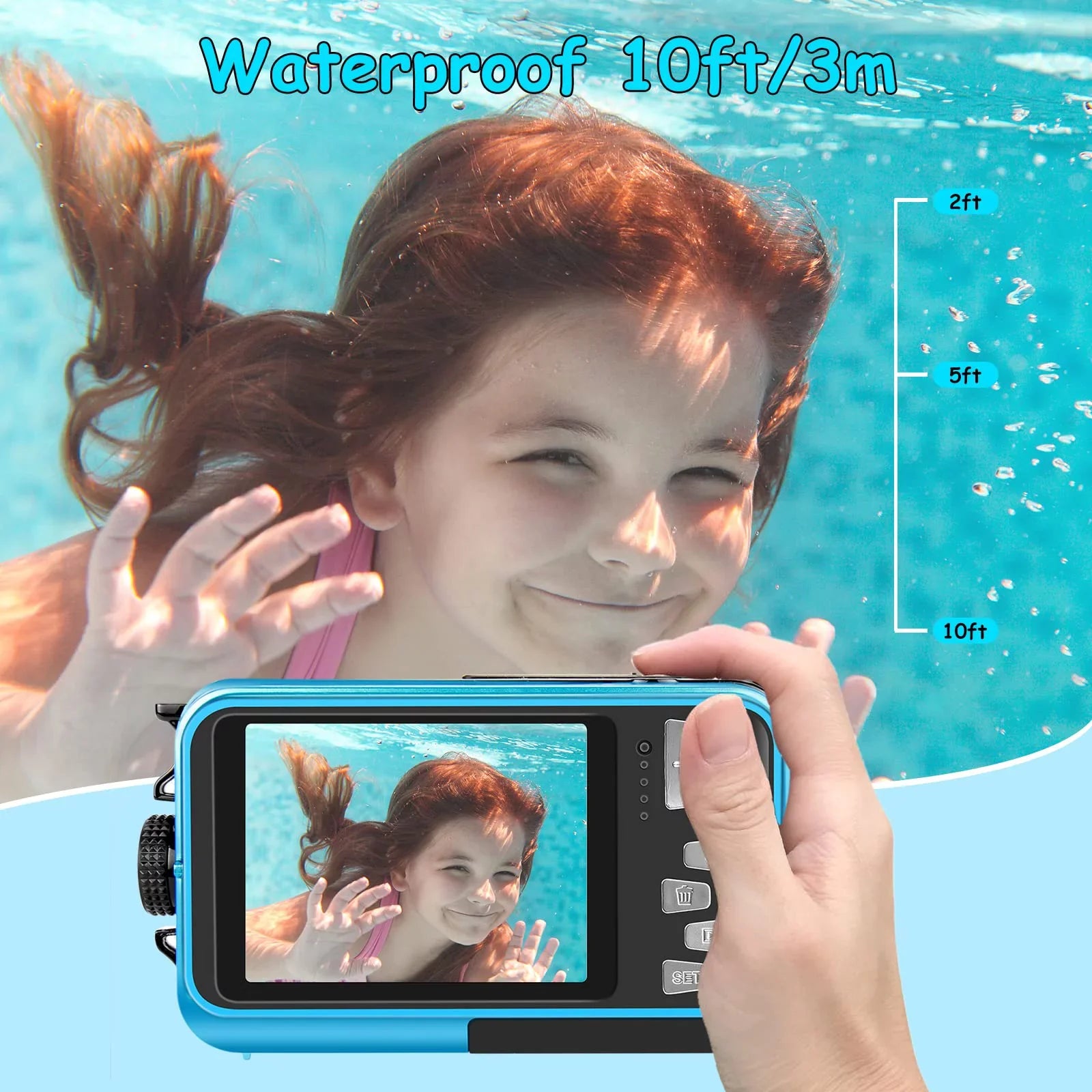 SEREE Underwater Cameras for Youtube Waterproof Camera 30 MP Full HD 1080P Video Recorder 16X Zoom Selfie Dual Screens Digital Camera for Snorkeling