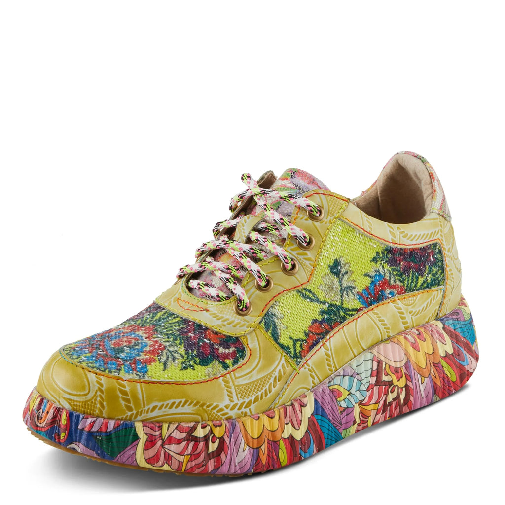 Spring Step L'Artiste Women's CAFFEY Multicolored Fashion Sneakers | Unique Energetic Patterns Lime Green Multi EU 38 / US 7.5-8