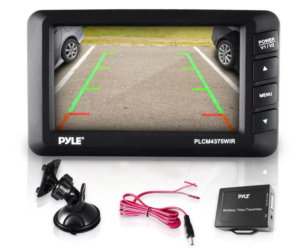 Pyle PLCM4375WIR.5 Wireless Rear View Backup Camera and Monitor Parking/Reverse Assist System, 4.3" Display, Distance Scale Lines, Night Vision Waterproof Cam, Swivel Angle Adjustable