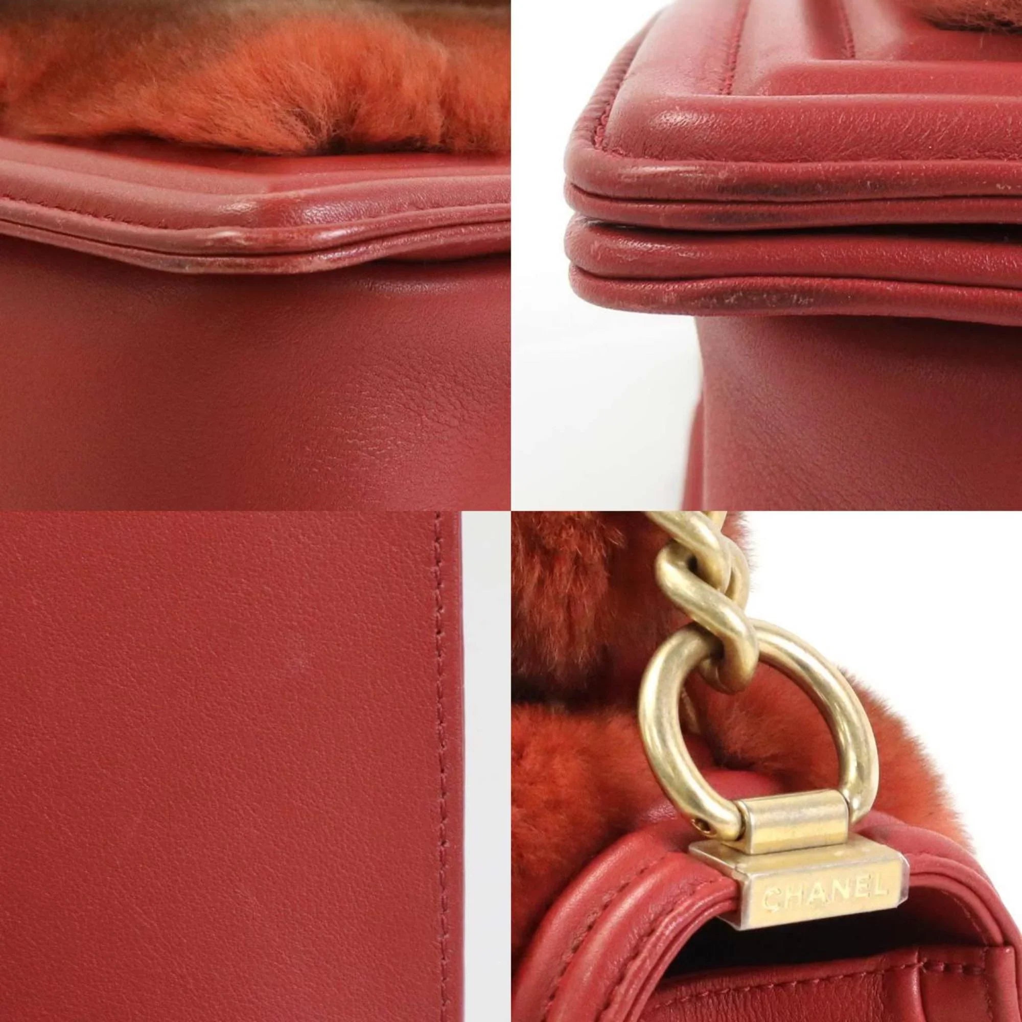 Pre-Owned Chanel CHANEL handbag diagonal shoulder bag boy fur/leather brown red gold ladies e55871a (Good)