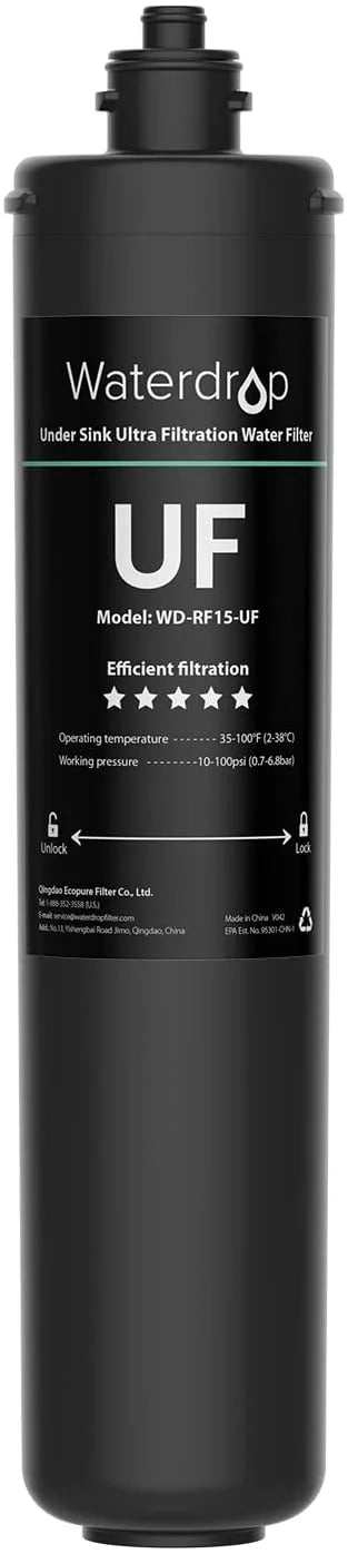 Waterdrop WD-RF15-UF Water Filter, Replacement 15UA-UF Under Sink Water Filtration System, 0.01 Micron, 16000 Gallons High Capacity