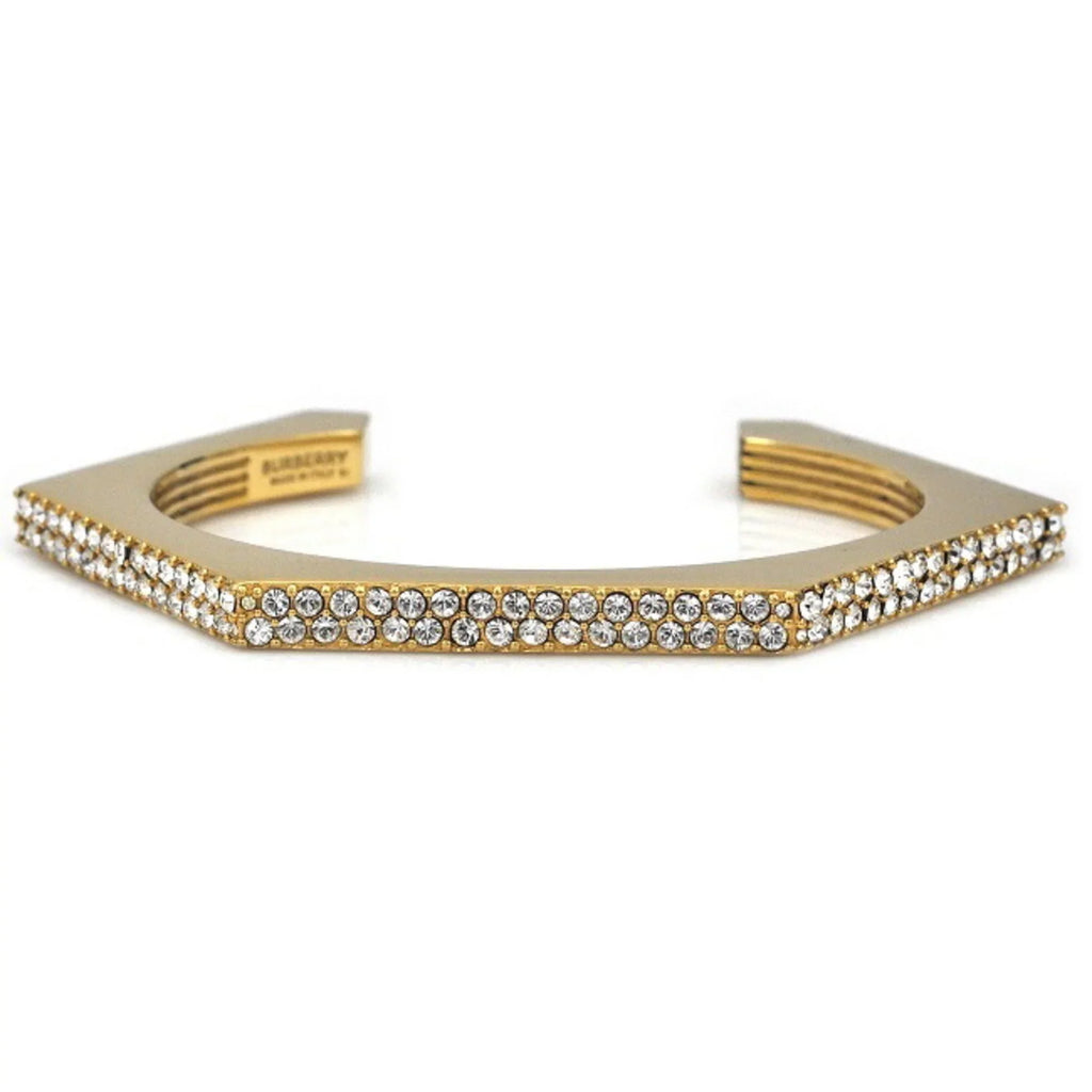 Pre-Owned Burberry Bangle Gold Clear Stone 80326341 M GP Rhinestone BURBERRY Crystal Detail Bracelet Nut Motif Jewelry Cuffs Ladies (Good)
