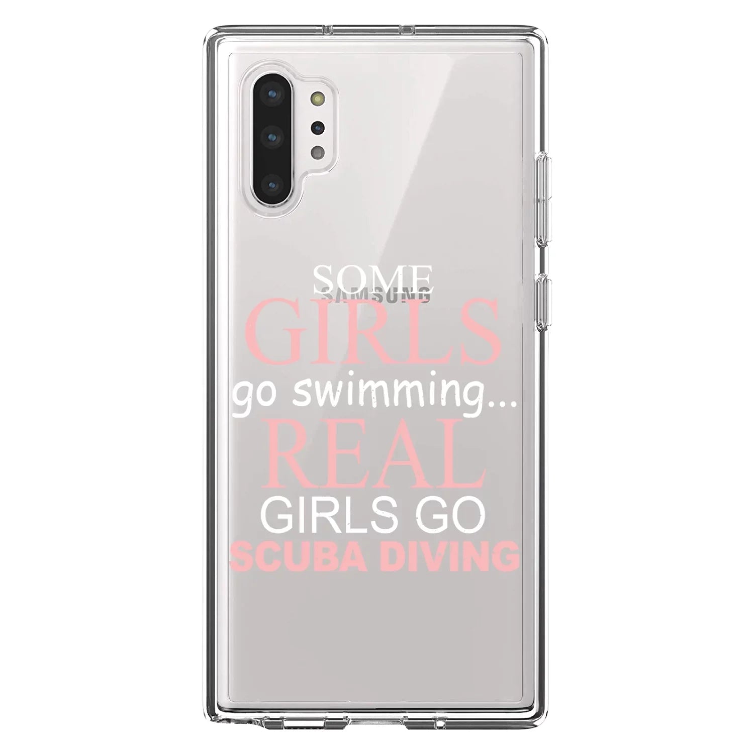 DistinctInk Clear Shockproof Hybrid Case for Galaxy Note 10 PLUS (6.8" Screen) - TPU Bumper Acrylic Back Tempered Glass Screen Protector - Real Girls Go Scuba Diving