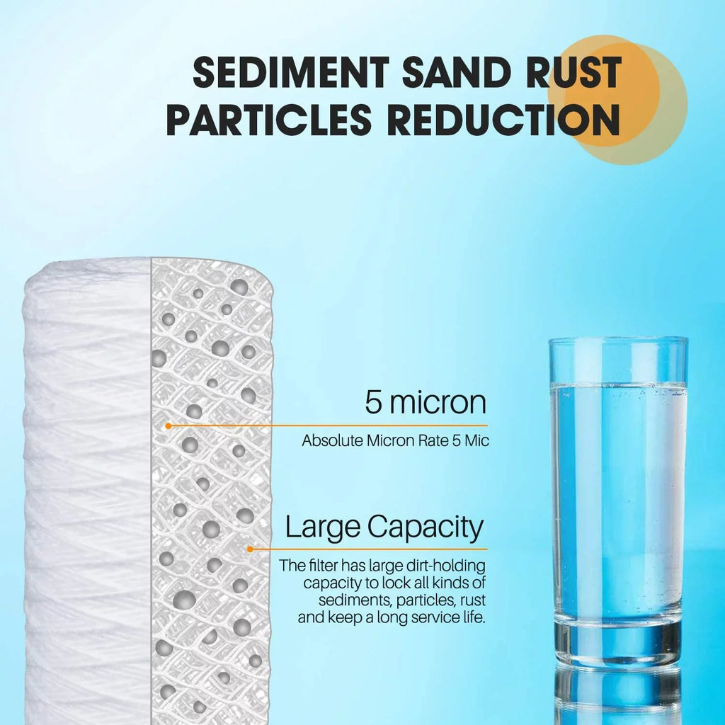 5 Micron 4.5" x 10" Whole House String Wound Sediment Filter for Well Water, Replacement Cartridge for 84637, WPX5BB97P, PC10, 355214-45, 355215-45, WP10BB97P, WP5BB97P, 3Pack