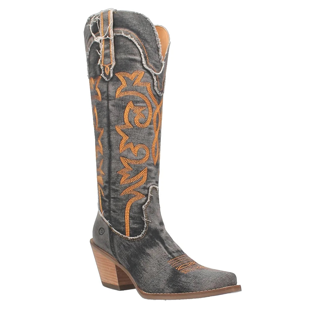 Dingo Womens Texas Tornado Snip Toe Casual Boots Knee High Mid Heel 2-3"