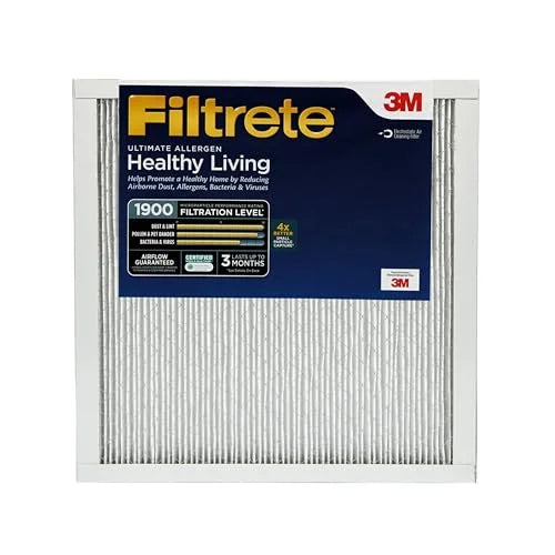 Filtrete 14x14x1 Air Filter, MPR 1900, MERV 13, Healthy Living Ultimate Allergen 3-Month Pleated 1-Inch Air Filters, 2 Filters
