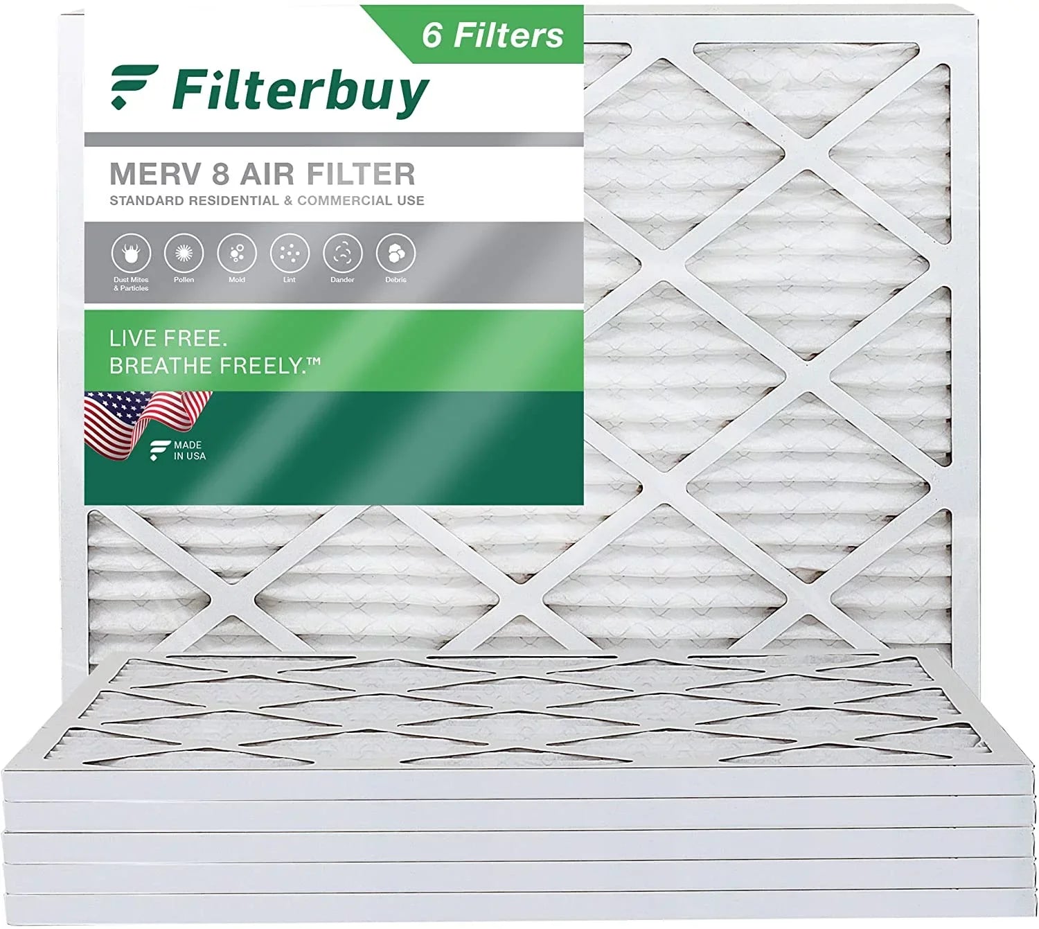 Filterbuy 24x25x1 MERV 8 Pleated HVAC AC Furnace Air Filters (6-Pack)