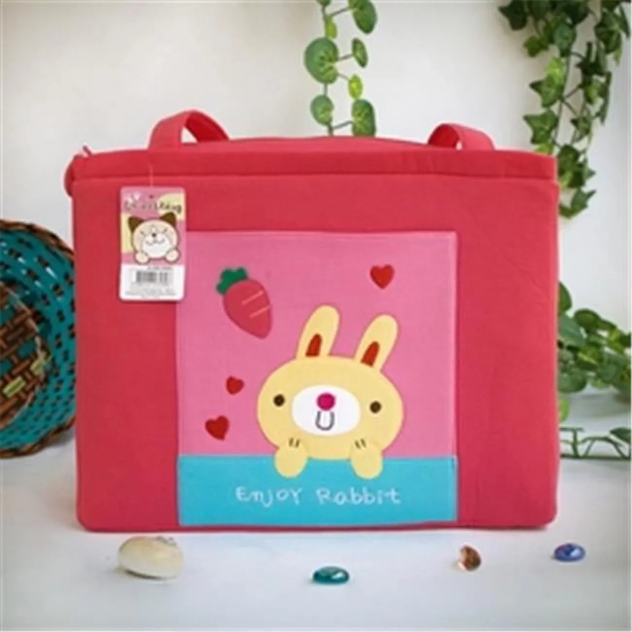 Blancho Bedding Enjoy Rabbit - Embroidered Applique Fabric Art Shoulder Tote Bag & Shopper Bag 12.2 x 8.4 x 4.4 in.