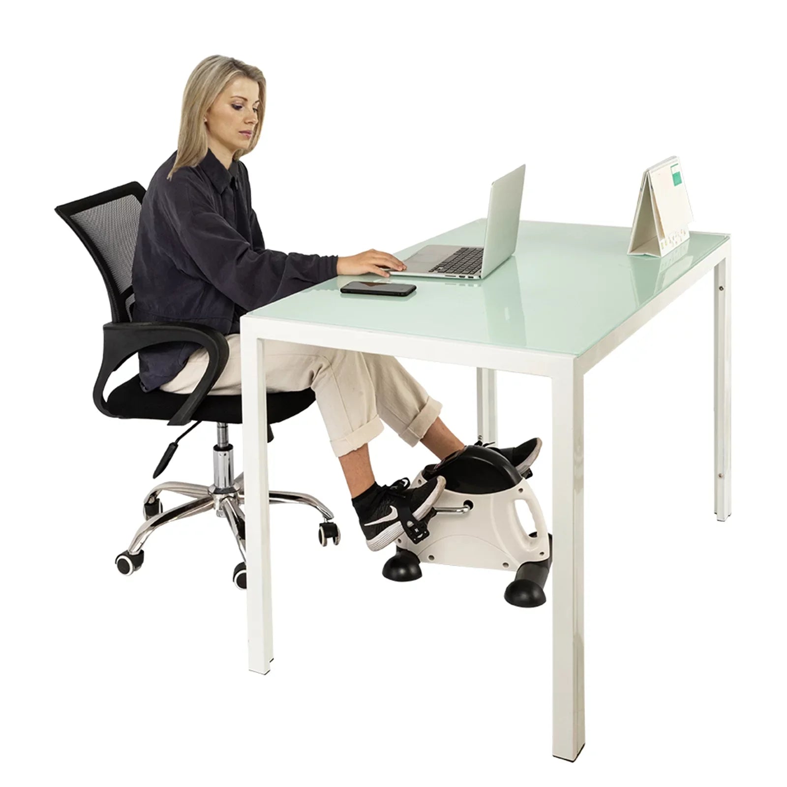 Portable Home Use Hands and Feet Trainer Mini Exercise Bike White & Ebony
