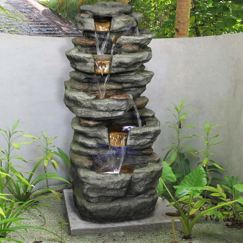 Kmowoo 32.6inches Rock Water Fountain with Led Lights